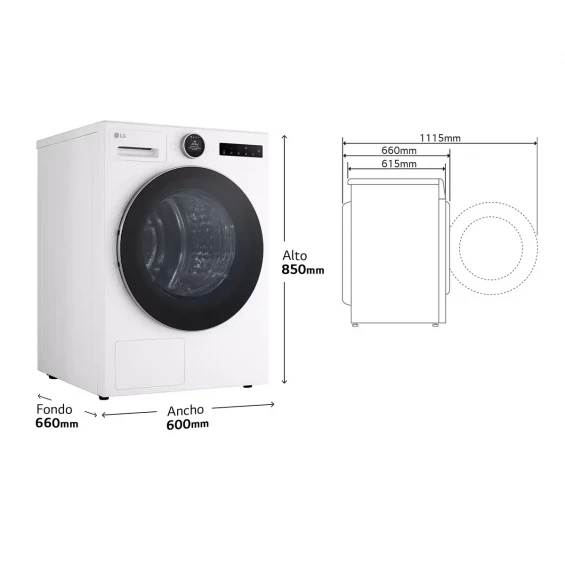 Secadora con bomba de calor LG RHX7010TLB, 10 kg, clase C, 108 kWh/100 ciclos, 62 dB, Dual Inverter, Wi-Fi ThinQ, blanco - imagen 6