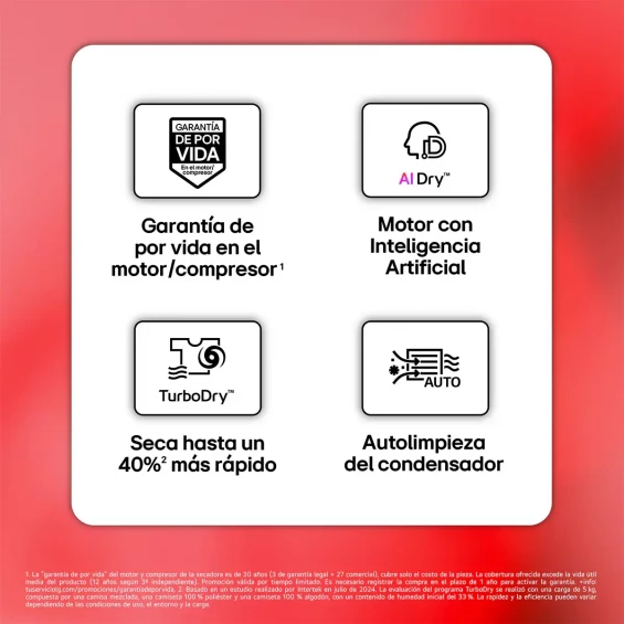 Secadora con bomba de calor LG RHX7010TLB, 10 kg, clase C, 108 kWh/100 ciclos, 62 dB, Dual Inverter, Wi-Fi ThinQ, blanco - imagen 5