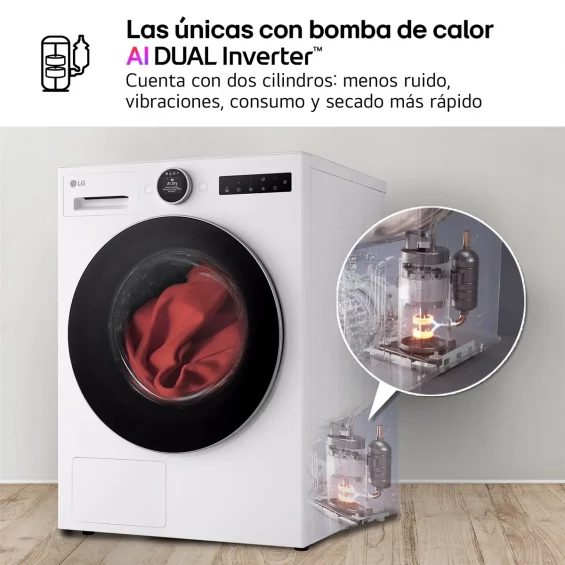 Secadora con bomba de calor LG RHX7010TLB, 10 kg, clase C, 108 kWh/100 ciclos, 62 dB, Dual Inverter, Wi-Fi ThinQ, blanco - imagen 2