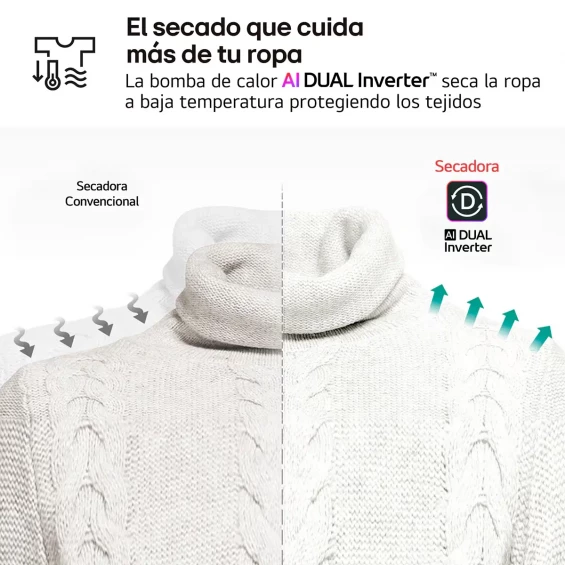 Secadora con bomba de calor LG RHX7010TLB, 10 kg, clase C, 108 kWh/100 ciclos, 62 dB, Dual Inverter, Wi-Fi ThinQ, blanco - imagen 11
