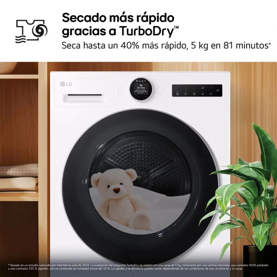 Secadora con bomba de calor LG RHX7010TLB, 10 kg, clase C, 108 kWh/100 ciclos, 62 dB, Dual Inverter, Wi-Fi ThinQ, blanco - imagen 9