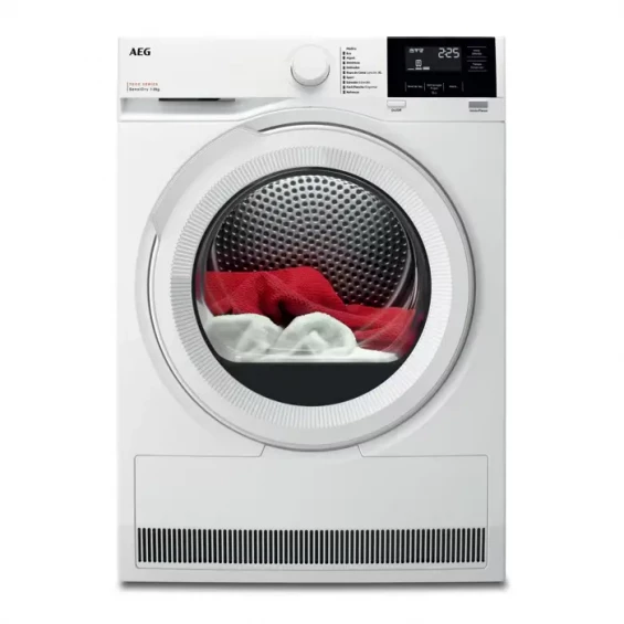 Secadora con bomba de calor AEG TR819OAOB, 9 kg, clase C, 110 kWh/100 ciclos, 64 dB, AbsoluteCare, MixDry, blanco