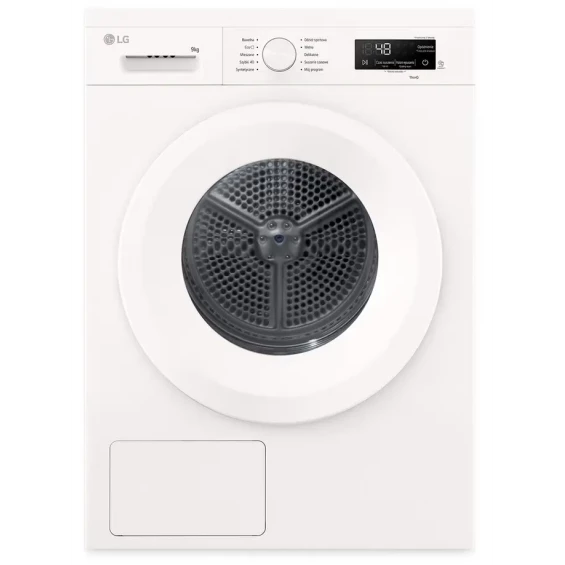 Secadora con bomba de calor LG RHX1009NWH, 9 kg, clase C, 106 kWh/100 ciclos, 64 dB, condensador autolimpiante, ThinQ WiFi, blanco