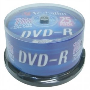 Discos VERBATIM DVD-R 4.7GB 16x Tubo 25 unidades