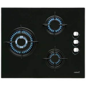 Placa de gas Cata CI 6021 BK, 3 zonas, gas, encendido eléctrico, cristal gas, negro