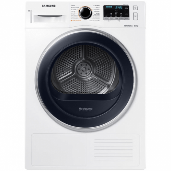 Secadora con bomba de calor Samsung DV80M5010QW, 8 kg, clase A++ (antigua), 65 dB, 14 programas, display LED, blanco