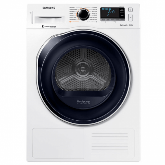 Secadora con bomba de calor Samsung DV80M6210CW, 8 kg, clase A+++ (antigua), 65 dB, 14 programas, display LED, blanco