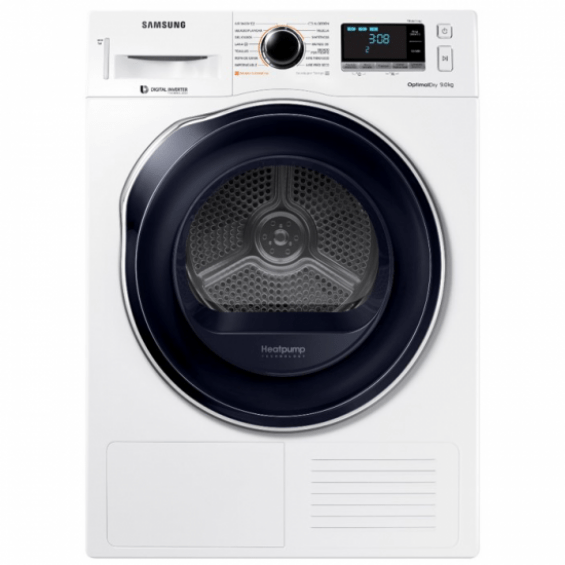 Secadora con bomba de calor Samsung DV90M6200CW, 9 kg, clase A+++ (antigua), 65 dB, 14 programas, Inverter, blanco
