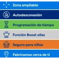 Placa vitrocerámica Balay 3EB765LQ, 3 zonas, 60 cm, bisel en forma de U, control táctil, zona grande 27.5 cm, programable, memoria, 5750W, cristal negro - imagen 7
