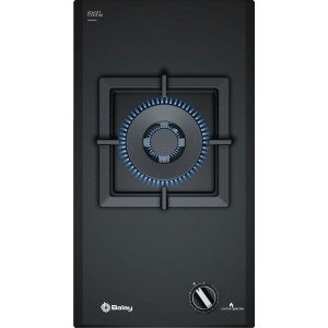 Placa modular Balay 3ETG631HB, gas butano, 30 cm, bisel, 1 fuego, mando frontal, auto encendido, 4000W, Cristal Gas, negro