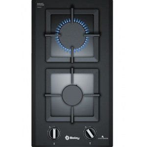 Placa modular Balay 3ETG632HB, gas butano, 30 cm, bisel, 2 zonas, mandos frontales, auto encendido, 4700W, Cristal Gas, negro