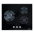 Placa de gas natural Cata CCI 6021 BK, 3 zonas, 59 cm, mandos frontales, 6250W, encendido electrónico, inyectores gas butano incluidos, Cristal Gas, ref. 08068501, cristal negro