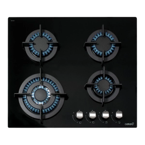 Placa de gas natural Cata CCI 6031 BK, 4 zonas, 59 cm, mandos frontales, 8000W, encendido electrónico, inyectores gas butano incluidos, Cristal Gas, ref. 08041501, cristal negro