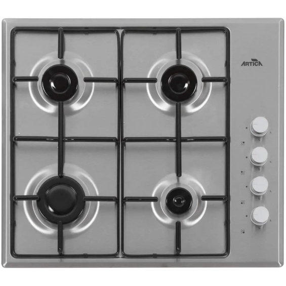 Placa de gas butano Artica AXG6040, 60 cm, 4 zonas, mandos laterales, Tempomar Seguridad, 7250W, inox