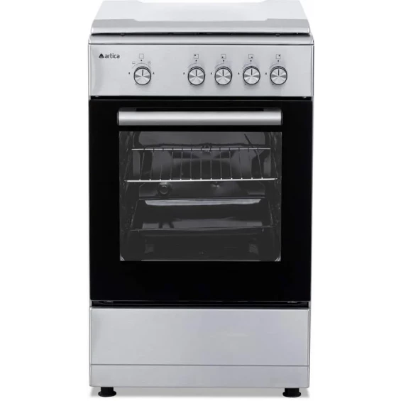 Cocina de gas Artica AKF5055X, 50 cm, 4 fuegos, horno a gas 43 L, termopar, doble cristal, inox