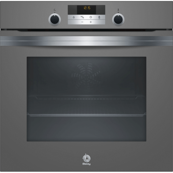 Horno pirolítico Balay 3HB5848A0, 71 litros, 7 funciones, Aqualisis, AutoChef 10 recetas, clase A, horno de leña, display LED, cristal gris antracita