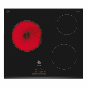 Placa vitrocerámica Balay 3EB714LR 3 zonas 60cm bisel frontal control táctil zona grande 24 cm, programable 5700W negro