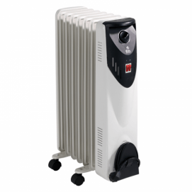 Radiador de aceite FM RW-15, de 7 elementos, 1500W, con 3 potencias, termostato regulable y de seguridad, blanco