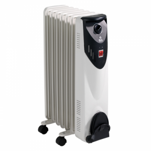 Radiador de aceite FM RW-15, de 7 elementos, 1500W, con 3 potencias, termostato regulable y de seguridad, blanco