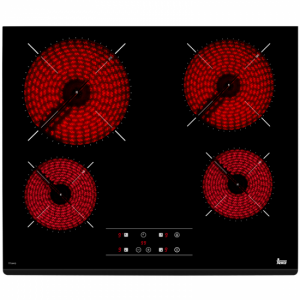 Placa vitrocerámica Teka TZ 6415 bisel frontal, 4 zonas, 60cm, touch control, programador, función golpe de cocción, Ref: 40239040, cristal negro