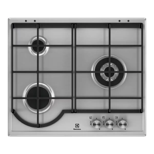 Placa de gas natural y butano Electrolux EGH6333BOX, Serie 300, 3 zonas, 59.5 cm, encendido electrónico, quemador ultrarrápido, 7500W, acero inox