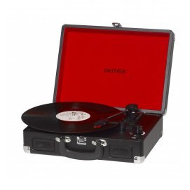 Tocadiscos giradiscos Denver VPL-120, tipo maletín con altavoces, USB, negro