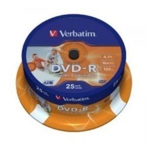 Discos VERBATIM DVD+R 4.7GB 16x imprimible pack 25 unid.