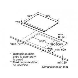 Placa vitrocerámica Bosch PKF631B17E 4 zonas 60cm bisel delantero zona grande 21cm memoria programable negro