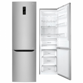 Frigorífico combi LG GBB60NSFFS 201 x 59.5 x 65cm No Frost 375 litros inverter display LED zona 0º tirador integrado 37dB A+++ inox antihuellas