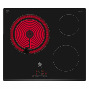 Placa vitrocerámica Balay 3EB715LR, 60cm, 3 zonas, 17 niveles, 5900W, táctil, bisel frontal, negro