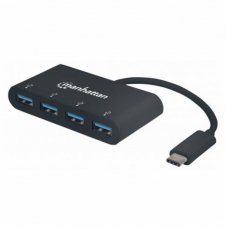 MANHATTAN HUB USB C 3.0 MACHO - 4X USB A 3.0 HEMBRA, 5000 MBIT/S, NEGRO 162746