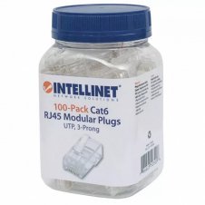 INTELLINET PLUG RJ-45 CAT6 UTP SÓLDIDO, BOTE CON 100 PIEZAS TRANSPARENTES 503006