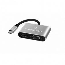 PERFECT CHOICE ADAPTADOR USB C MACHO - HDM1/VGA HEMBRA, PLATA/NEGRO PC-101284