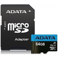 MEMORIA FLASH ADATA PREMIER, 64GB MICROSDXC UHS-I CLASE 10, CON ADAPTADOR AUSDX64GUICL10A1-RA1