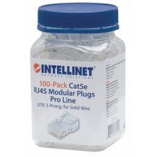 INTELLINET PLUG RJ-45 CAT5E UTP SÓLIDO, BOTE CON 100 PIEZAS TRANSPARENTES