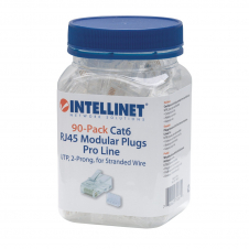 INTELLINET CONECTOR RJ-45 PARA CABLE CAT6 UTP, TRANSPARENTE, 90 PIEZAS
