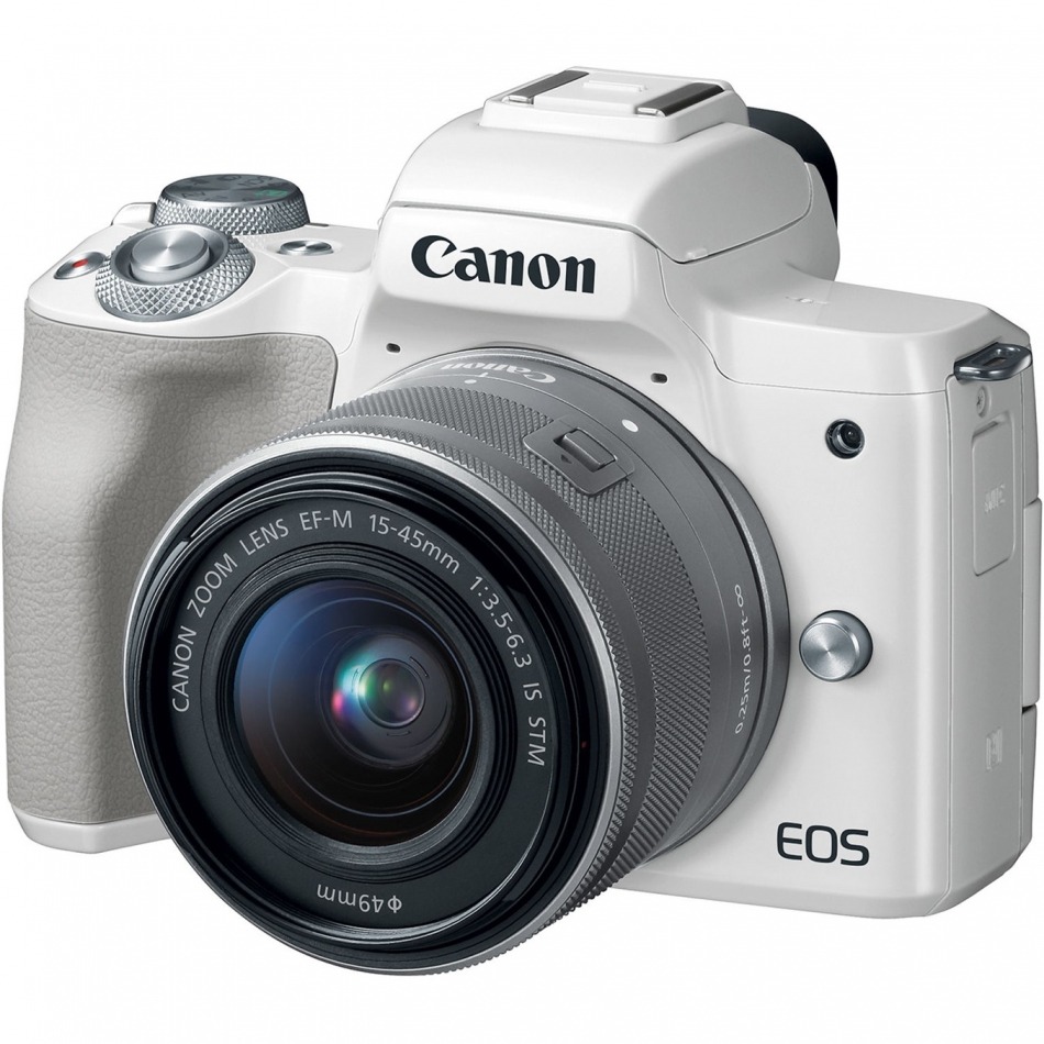 Camara digital reflex canon eos m50 m15 - 45 s - cmos - 24.1mp - digic 8 - videos 4k - wifi - nfc - bluetooth - blanco