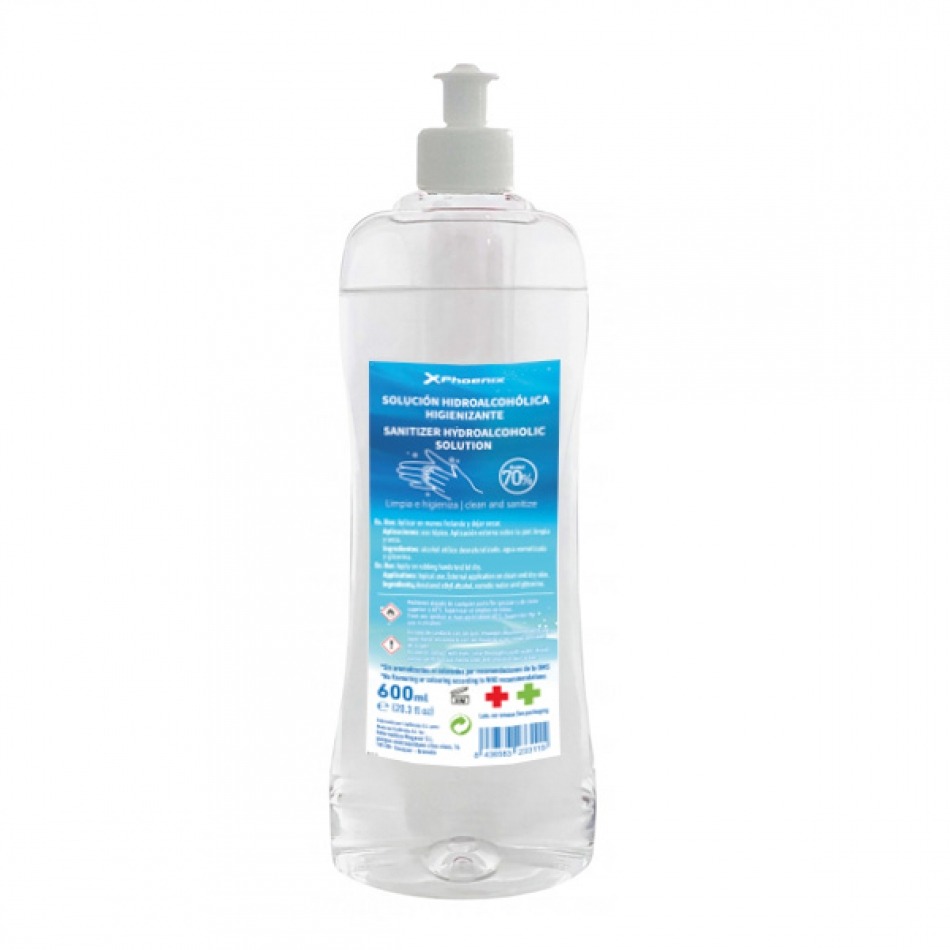 Solucion hidroalcoholica higienizante phoenix - limpia e higieniza - rapida evaporacion - tamaño 600 ml -