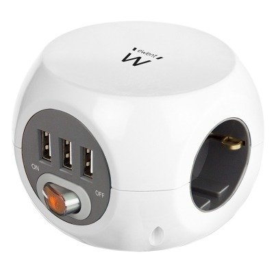 EWENT EW3939 Regleta Cubo 3 tomas Shucko + 3 USB