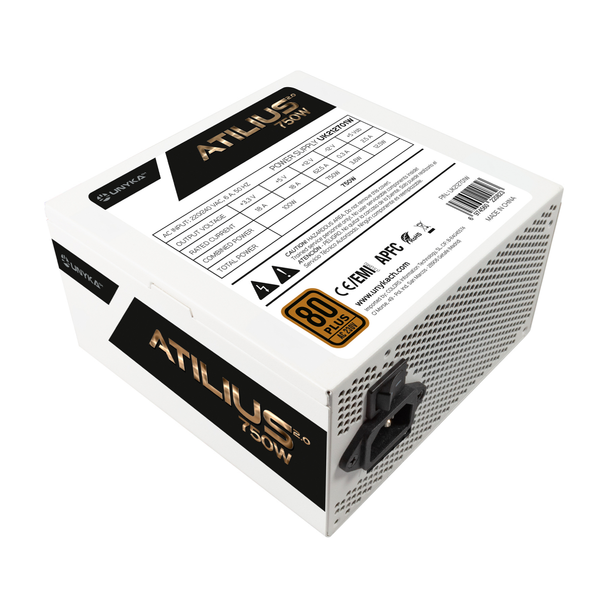 OEM Unykach Atilius 2.0 White 750W 80 Plus Bronze Fuente de Alimentacion 750W ATX 2.3 - APFC - Ventilador 120mm