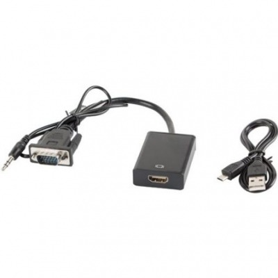 LANBERG ADAPTADOR VGA MACHO A HDMI HEMBRA CON AUDIO AD-0021-BK RESOLUCIÓN HASTA 1920X1080 CABLE 20CM
