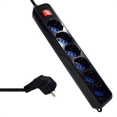 EWENT REGLETA 6 TOMAS CON PROTECCION NEGRO EW3924