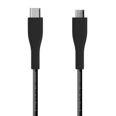 AISENS CABLE USB 2.0 3A, TIPO USB-C/M-MICRO B/M, NEGRO, 1.0M