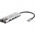 Hub USB D-Link DUB-M520/ 2 Puertos USB/ 1 HDMI/ 1 RJ45/ 1 Thunderbolt/ Gris