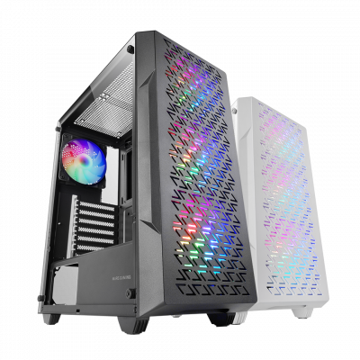 Caja Atx Semitorre Gaming Mars Gaming Mcgeo Frontal Negro De Malla Geometrica 4x120mm Frgb Rainbow