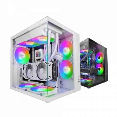 CAJA ATX CUBE MARS GAMING MCVONEW BLANCO CRISTAL CONTINUO GPU 334mm 1x3.5 2x2.5