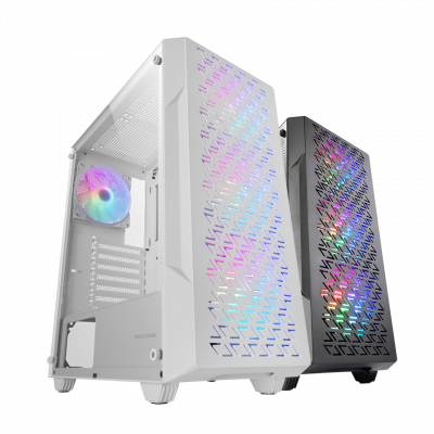 Caja Atx Semitorre Gaming Mars Gaming Mcgeo Frontal Blanco De Malla Geometrica 4x120mm Frgb Rainbow