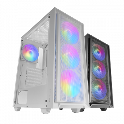 Caja Atx Semitorre Gaming Mars Gaming Mcairw Frontal Blanco De Malla 4x120mm Rainbow
