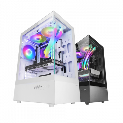 CAJA ATX SEMITORRE GAMING MARS GAMING MCXO DOBLE CRISTAL TEMPLADO ARGB GPU 328mm 1x3.5 3x2.5 BLANCO