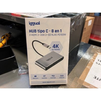 Hub Usb C 8 en 1 2xHDMI 2xUSB 2xSD RJ45 PD100W Iggual